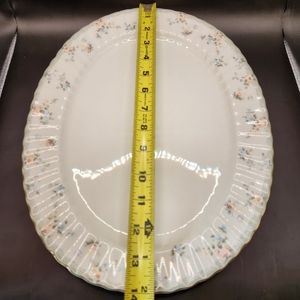 Vintage Petite Mikasa Bone Roselle 14" Oval Platter Peach/Blue Flowers